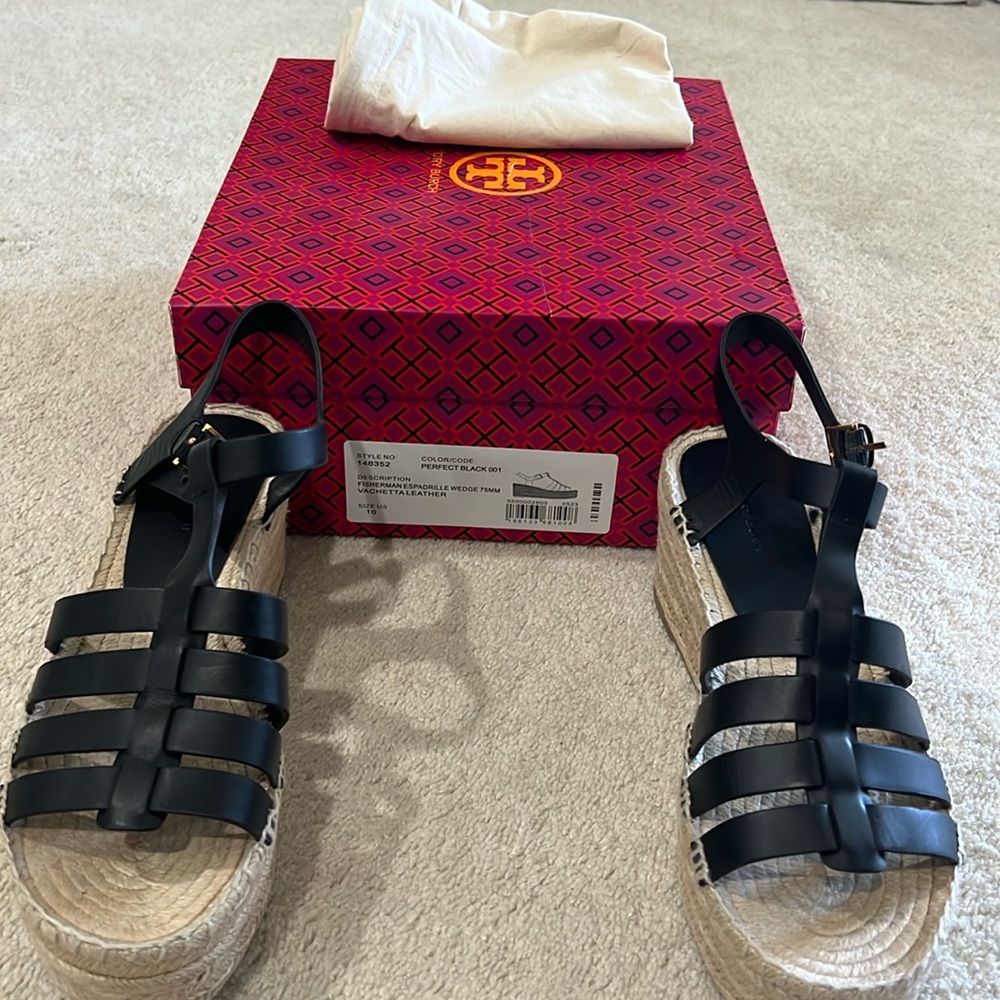 Tory Burch Fisherman Espadrille Sandal black, size 10